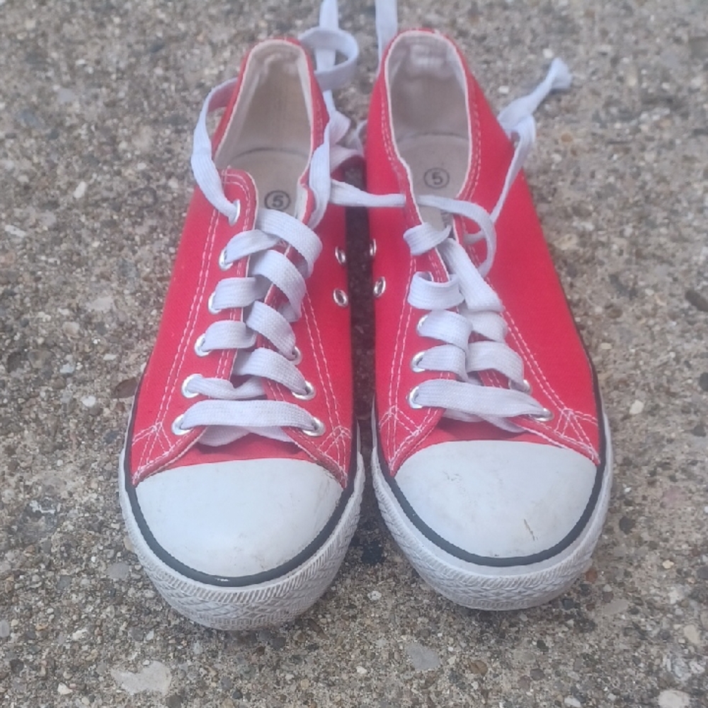 Red Kid Sneakers Size 5